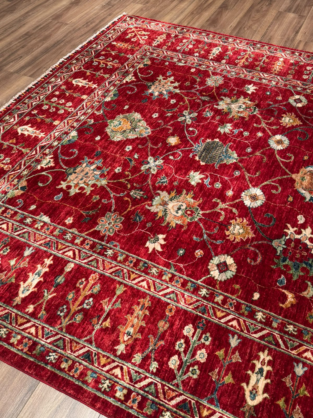 Sultani Binbirgece Orijinal El Dokuması Kırmızı Kök Boya Yün Halı 214x301 6.44 Metrekare - 7x10 ft