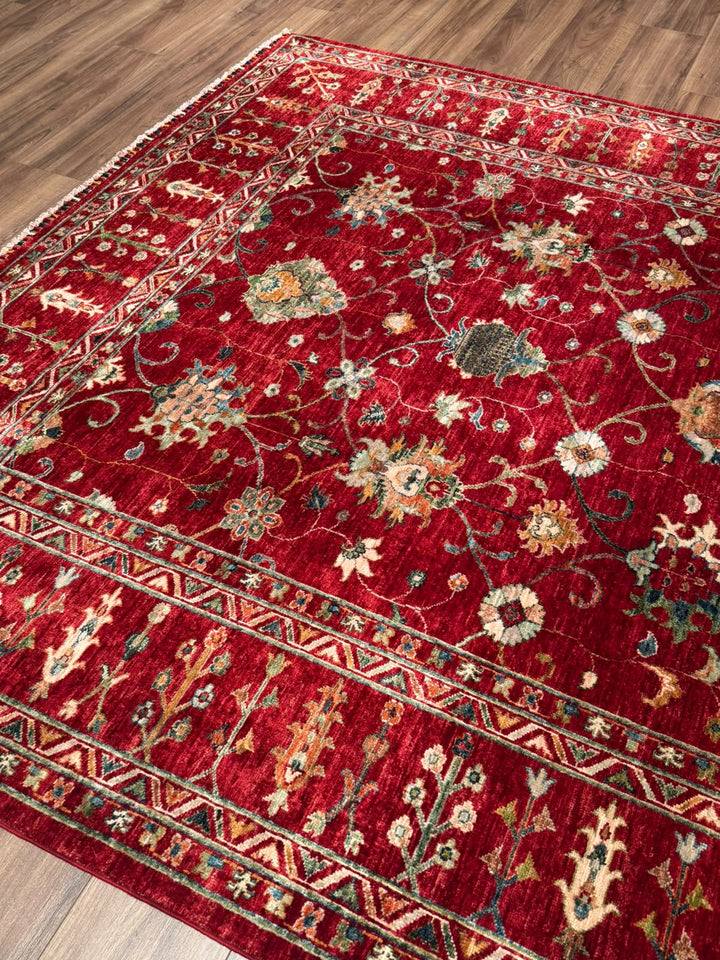 Sultani Binbirgece Orijinal El Dokuması Kırmızı Kök Boya Yün Halı 214x301 6.44 Metrekare - 7x10 ft