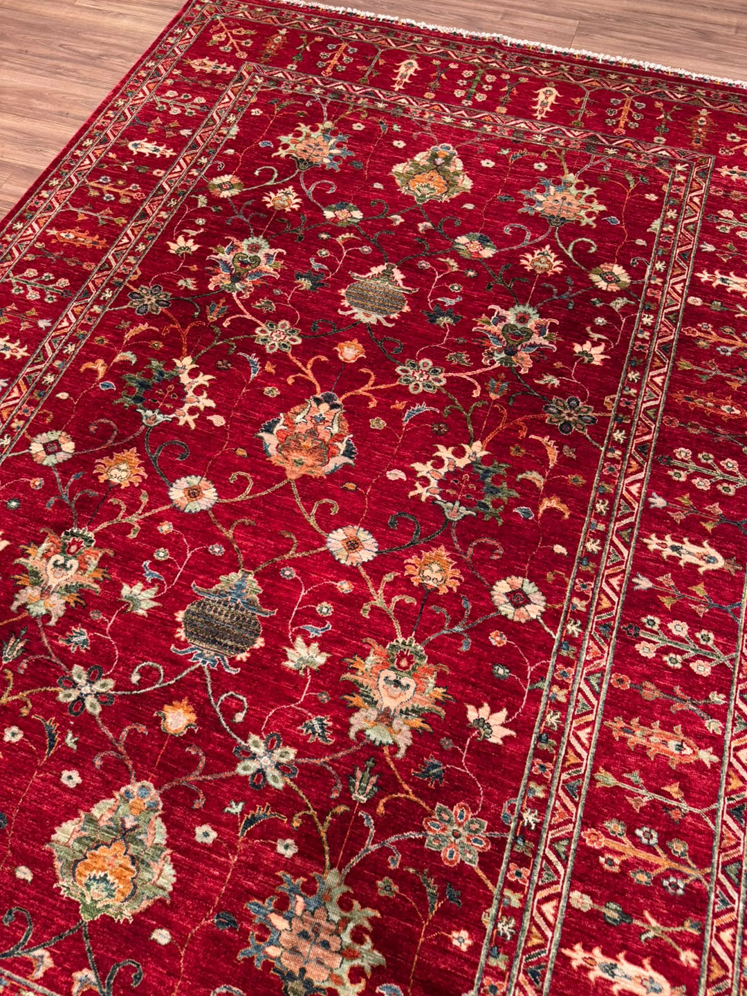 Sultani Binbirgece Orijinal El Dokuması Kırmızı Kök Boya Yün Halı 214x301 6.44 Metrekare - 7x10 ft