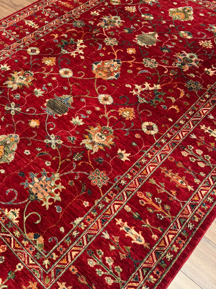 Sultani Binbirgece Orijinal El Dokuması Kırmızı Kök Boya Yün Halı 214x301 6.44 Metrekare - 7x10 ft