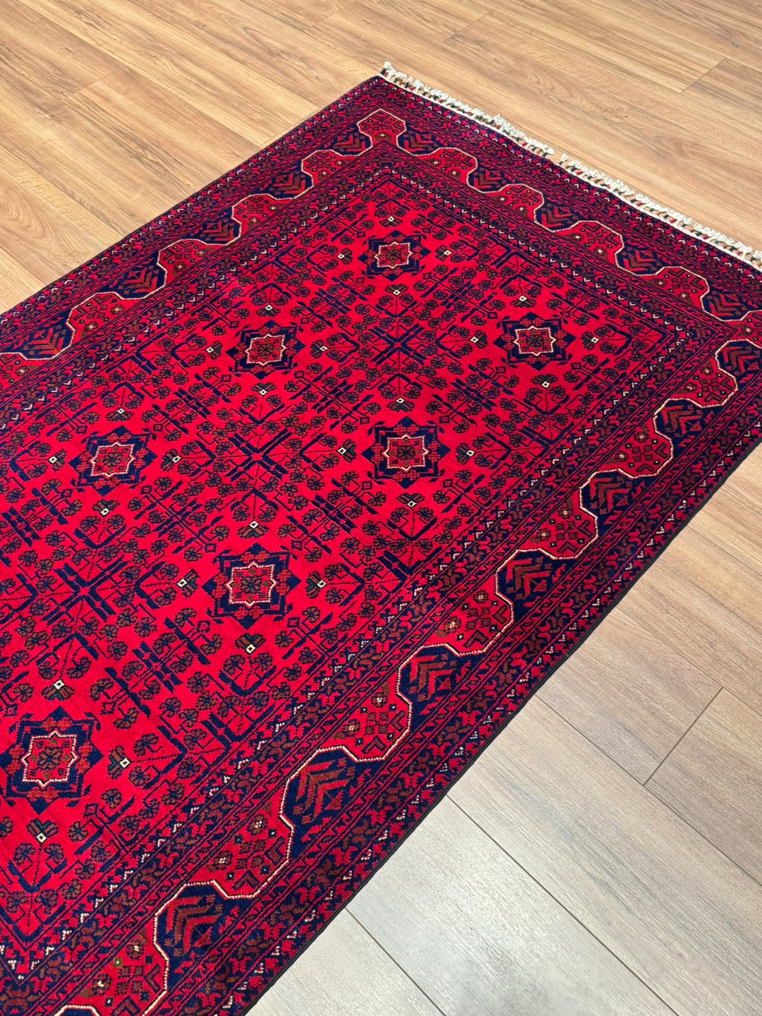 Afgan Halısı Hamyap Orijinal El Dokuması Kök Boya Yün 124x190 2.36 Metrekare - 4x6 ft