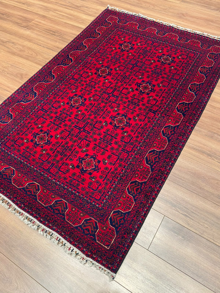 Afgan Halısı Hamyap Orijinal El Dokuması Kök Boya Yün 124x190 2.36 Metrekare - 4x6 ft