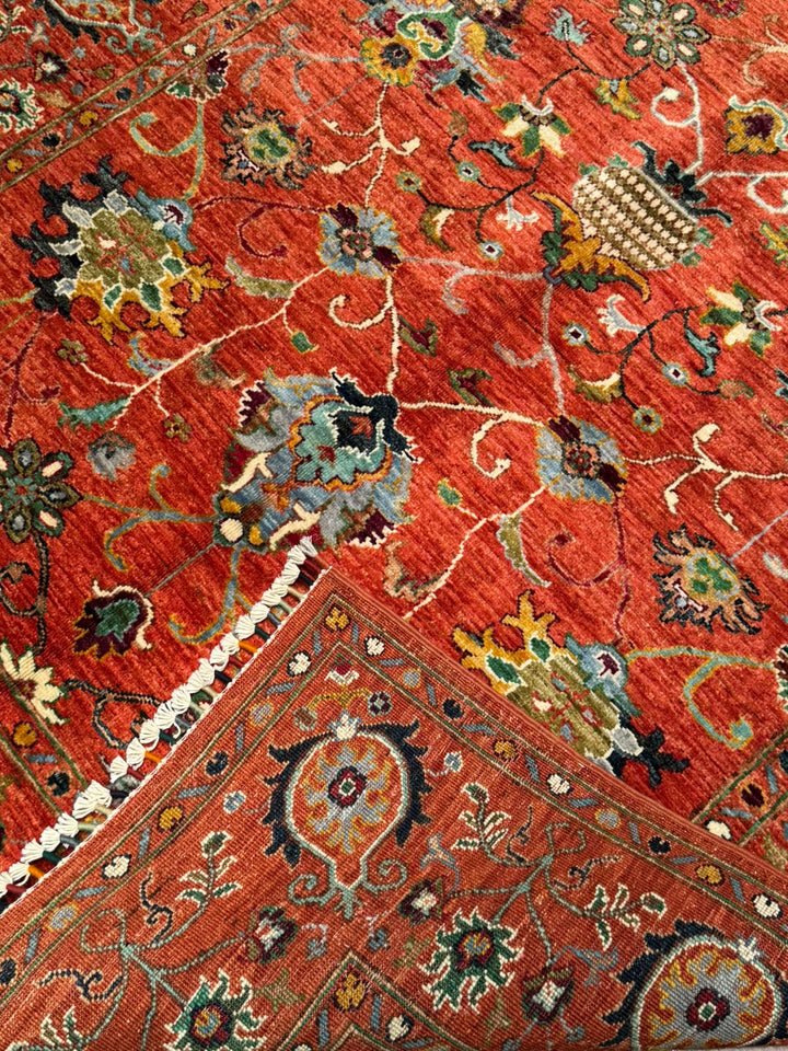 Sultani Binbirgece Orijinal El Dokuması Turuncu Kök Boya Yün Halı 152x192 2.92 Metrekare - 5x6 ft