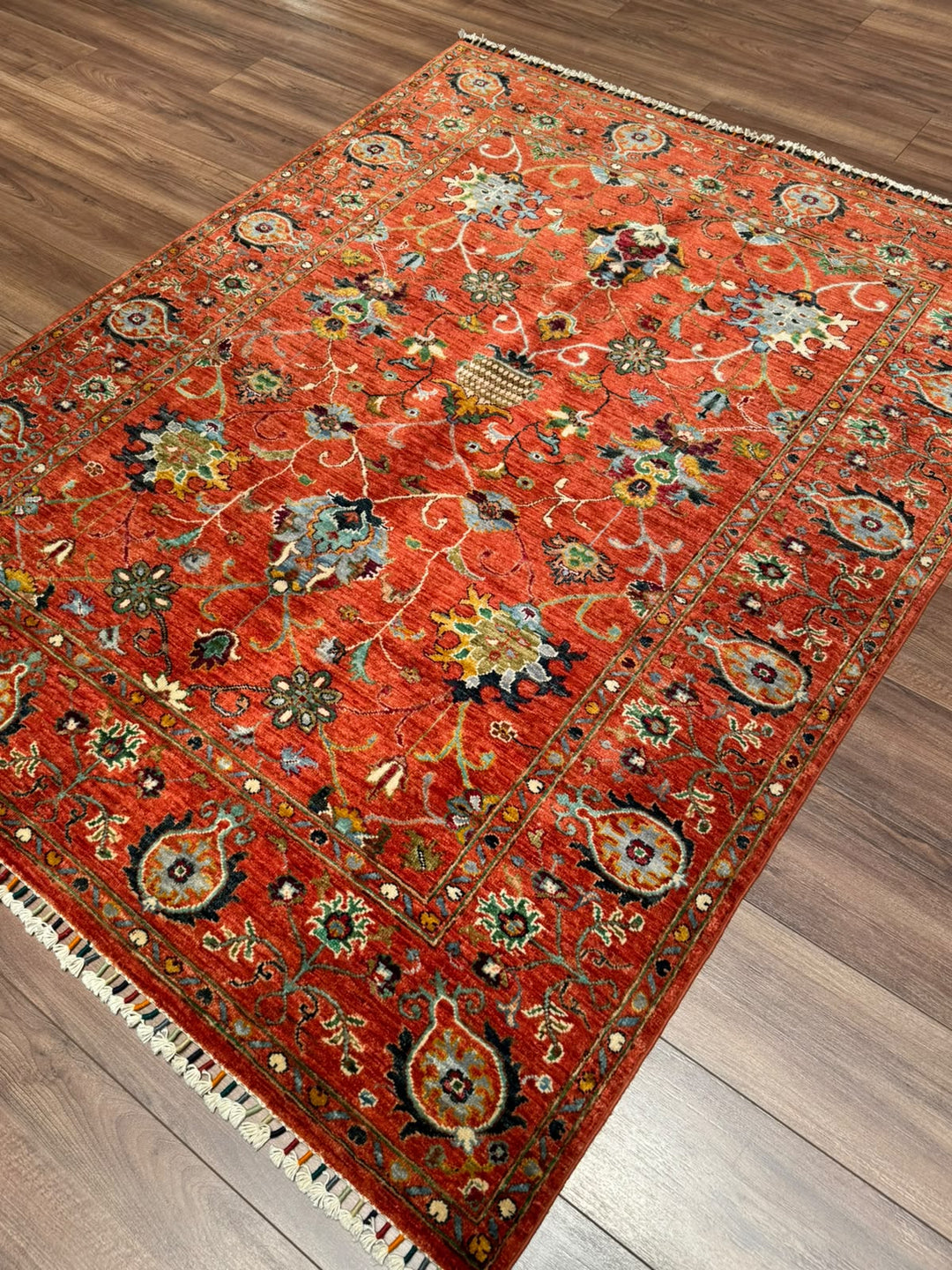 Sultani Binbirgece Orijinal El Dokuması Turuncu Kök Boya Yün Halı 152x192 2.92 Metrekare - 5x6 ft