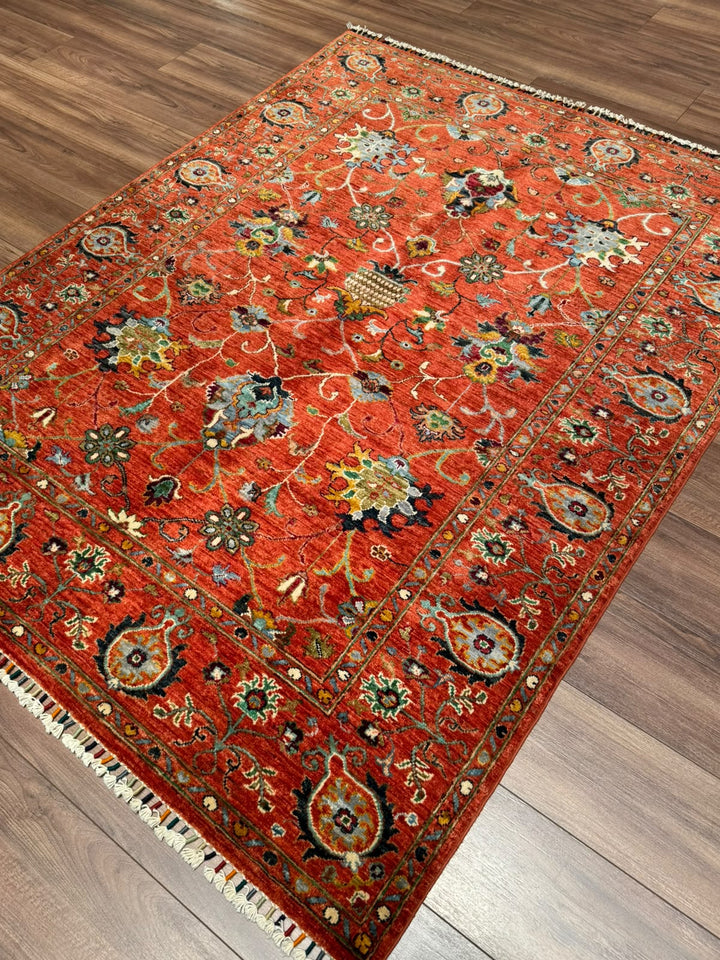 Sultani Binbirgece Orijinal El Dokuması Turuncu Kök Boya Yün Halı 152x192 2.92 Metrekare - 5x6 ft
