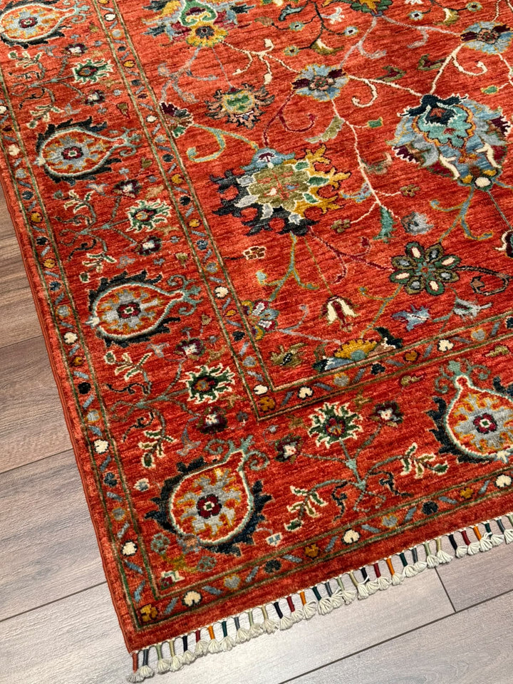 Sultani Binbirgece Orijinal El Dokuması Turuncu Kök Boya Yün Halı 152x192 2.92 Metrekare - 5x6 ft