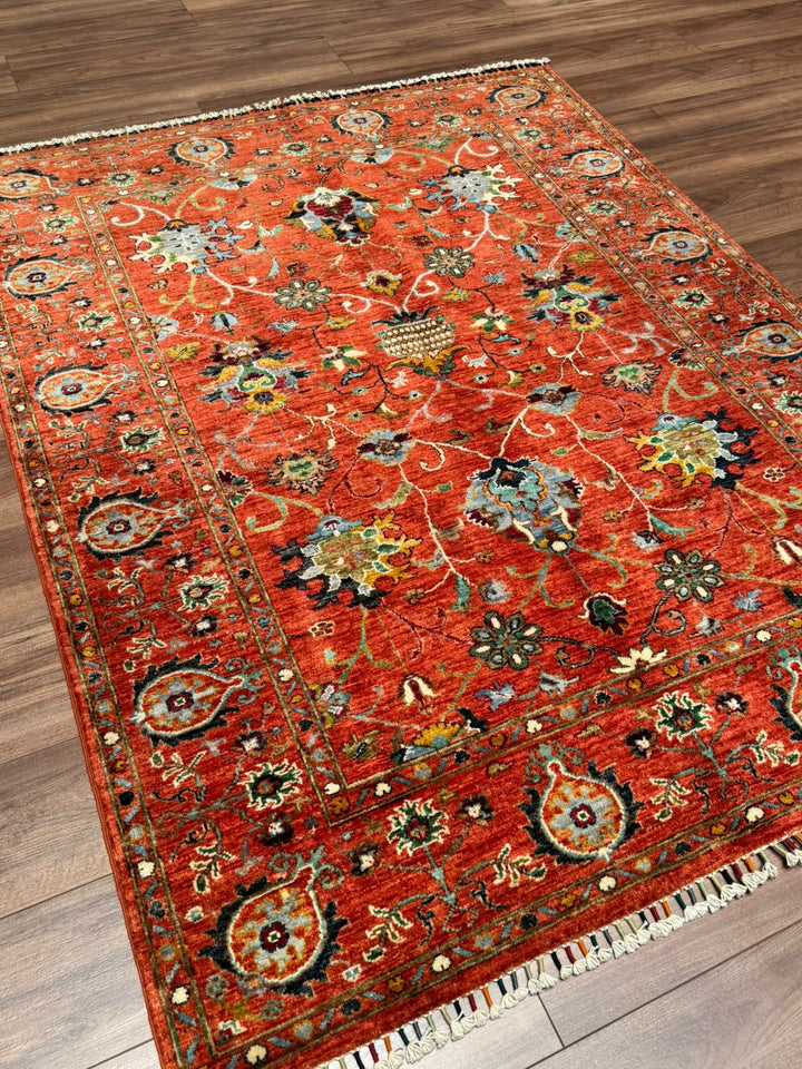 Sultani Binbirgece Orijinal El Dokuması Turuncu Kök Boya Yün Halı 152x192 2.92 Metrekare - 5x6 ft
