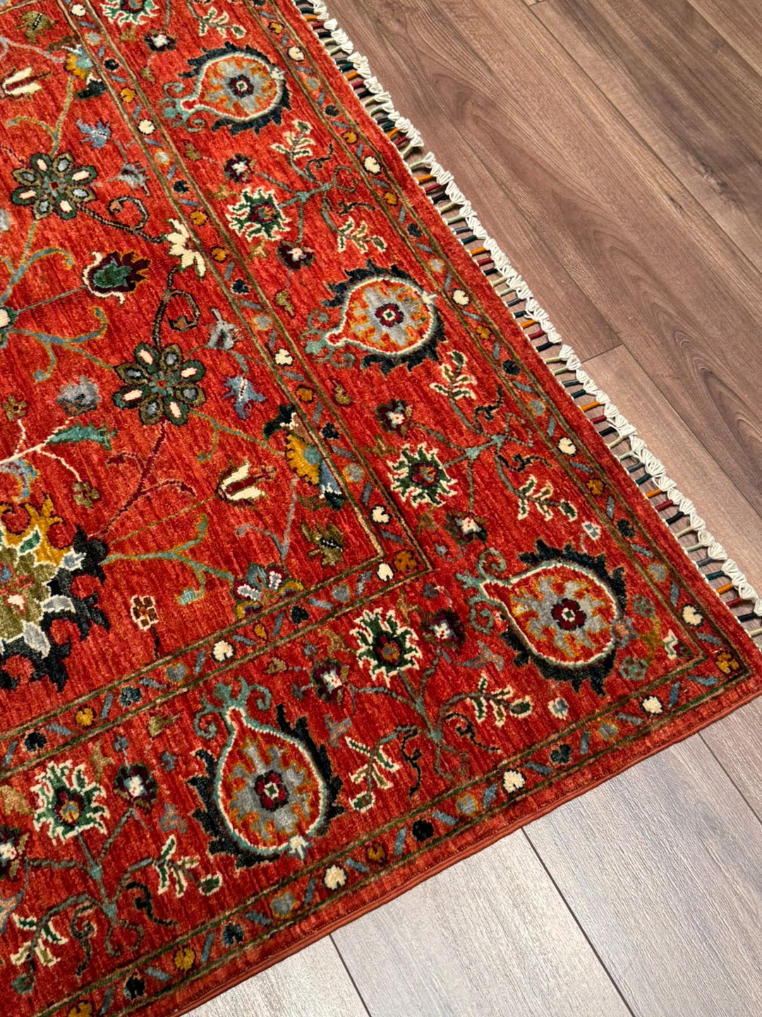Sultani Binbirgece Orijinal El Dokuması Turuncu Kök Boya Yün Halı 152x192 2.92 Metrekare - 5x6 ft