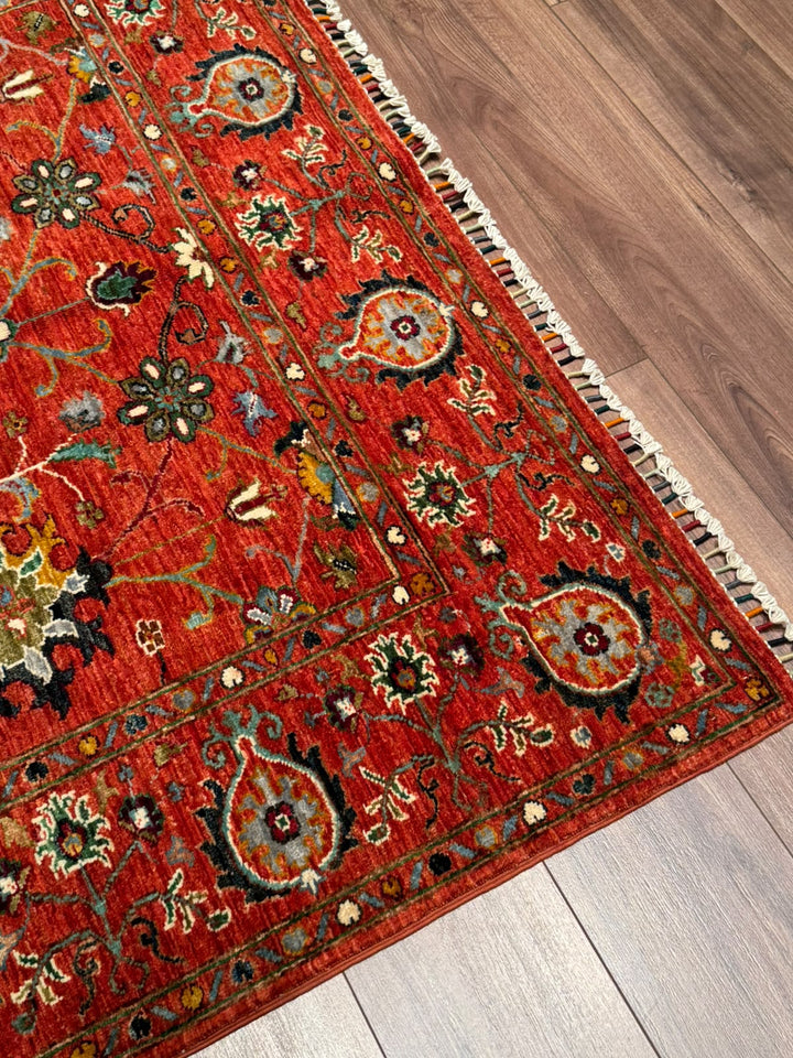 Sultani Binbirgece Orijinal El Dokuması Turuncu Kök Boya Yün Halı 152x192 2.92 Metrekare - 5x6 ft