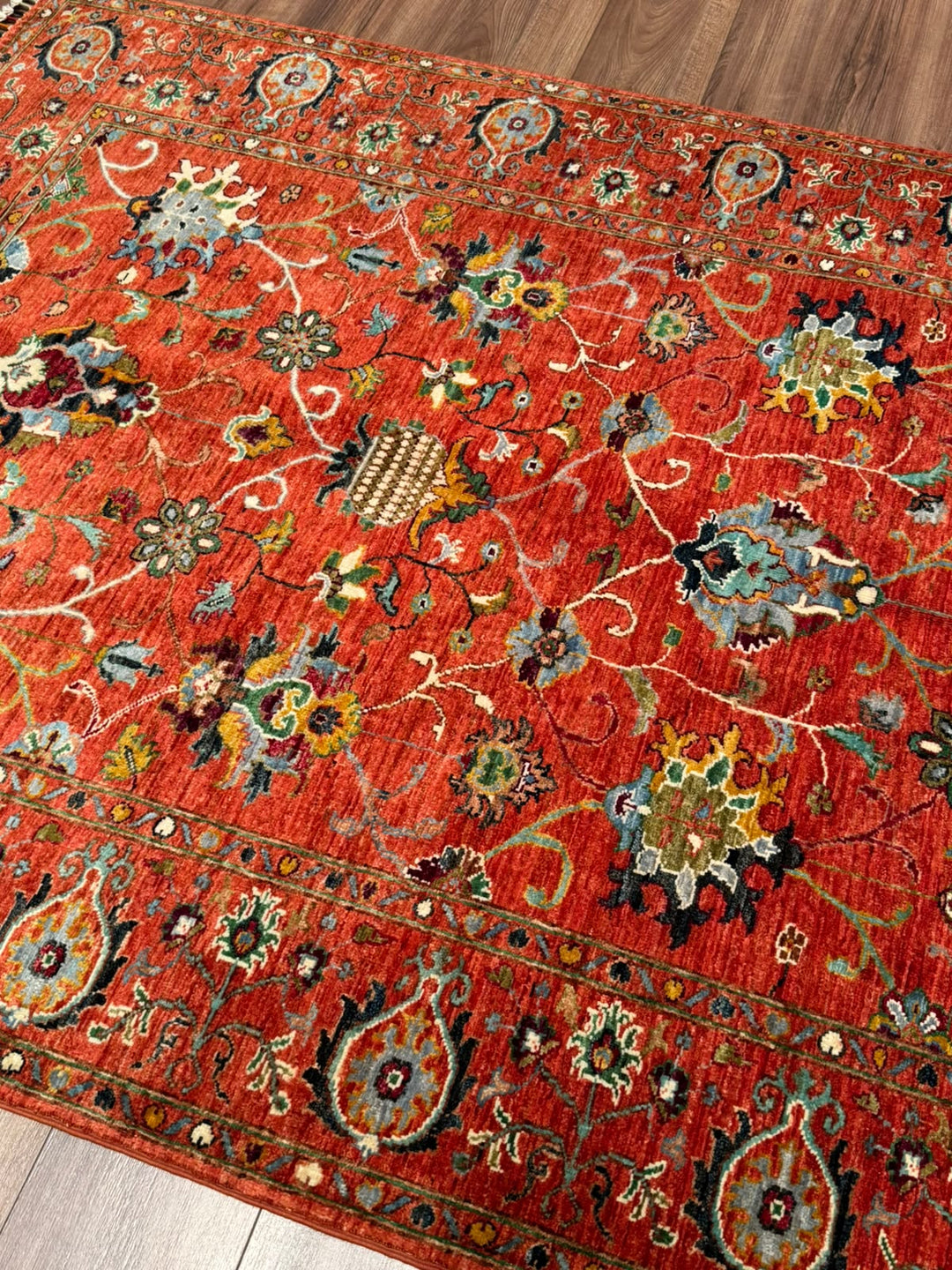 Sultani Binbirgece Orijinal El Dokuması Turuncu Kök Boya Yün Halı 152x192 2.92 Metrekare - 5x6 ft