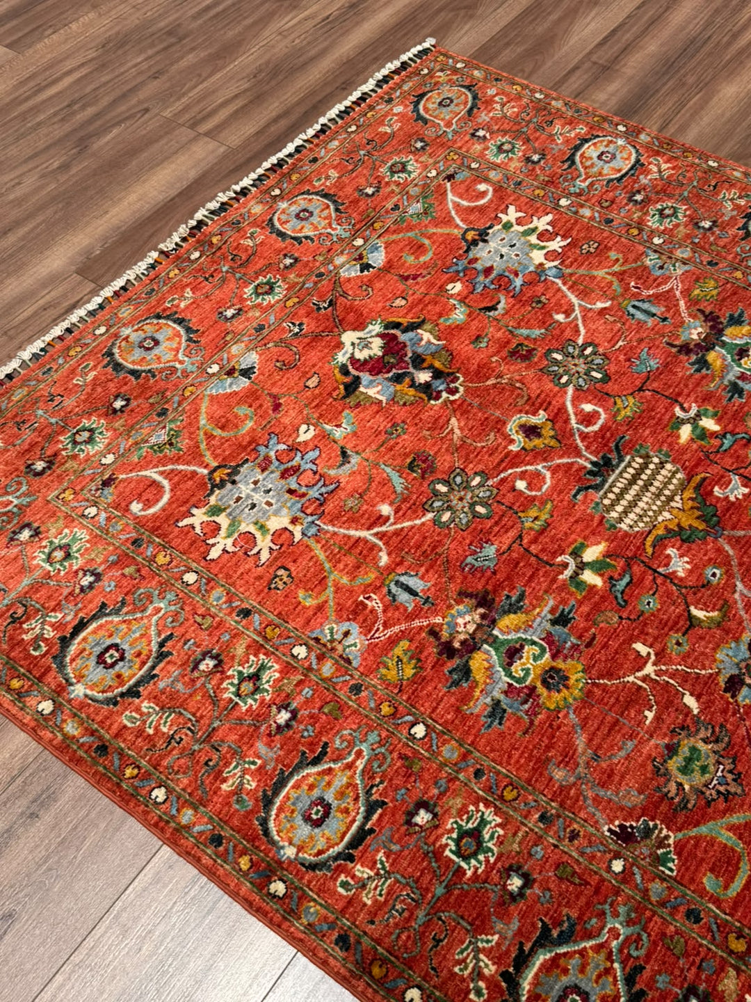 Sultani Binbirgece Orijinal El Dokuması Turuncu Kök Boya Yün Halı 152x192 2.92 Metrekare - 5x6 ft