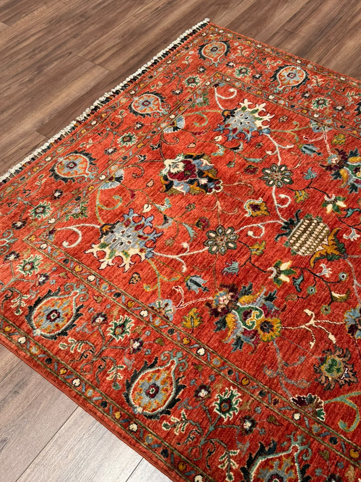 Sultani Binbirgece Orijinal El Dokuması Turuncu Kök Boya Yün Halı 152x192 2.92 Metrekare - 5x6 ft