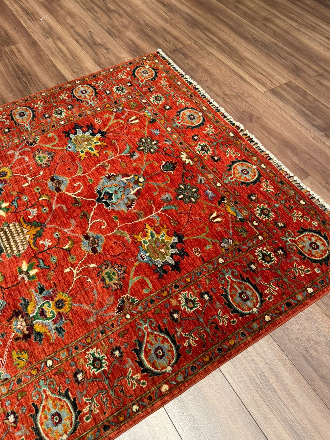 Sultani Binbirgece Orijinal El Dokuması Turuncu Kök Boya Yün Halı 152x192 2.92 Metrekare - 5x6 ft