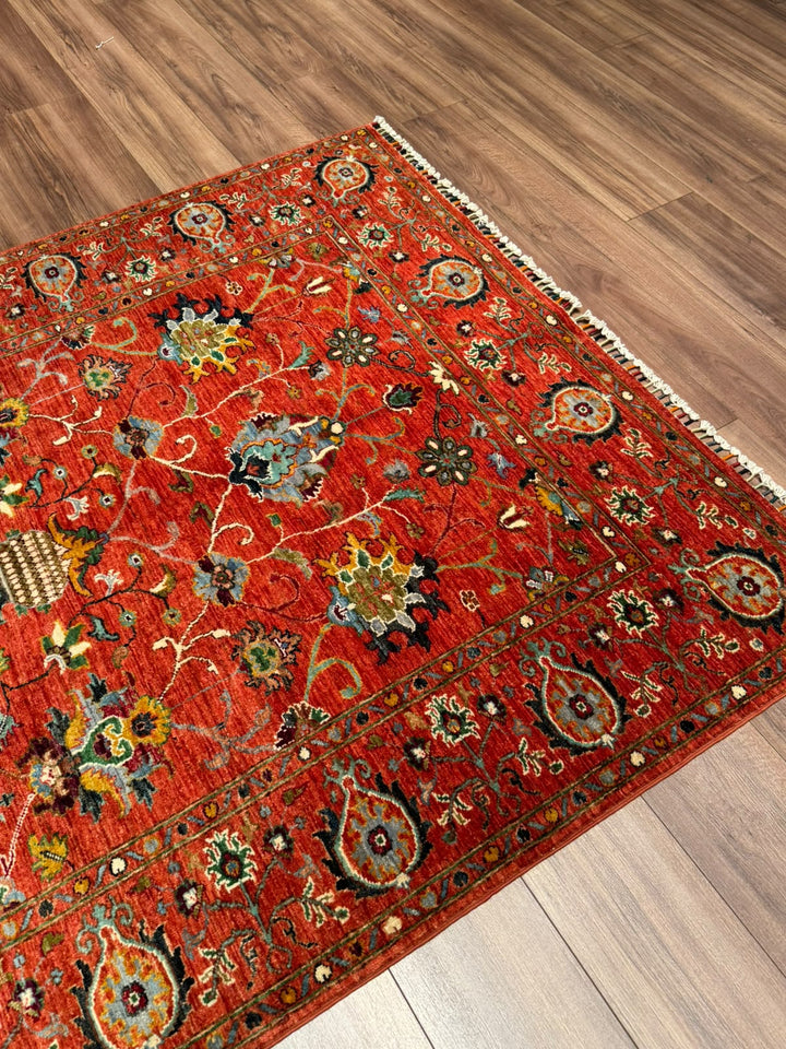 Sultani Binbirgece Orijinal El Dokuması Turuncu Kök Boya Yün Halı 152x192 2.92 Metrekare - 5x6 ft