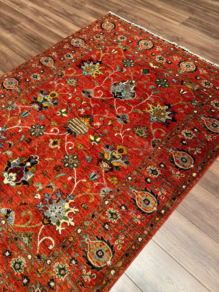 Sultani Binbirgece Orijinal El Dokuması Turuncu Kök Boya Yün Halı 152x192 2.92 Metrekare - 5x6 ft