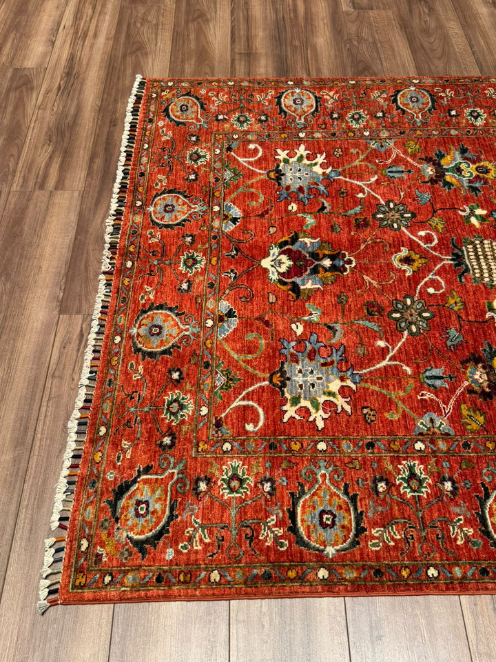 Sultani Binbirgece Orijinal El Dokuması Turuncu Kök Boya Yün Halı 152x192 2.92 Metrekare - 5x6 ft