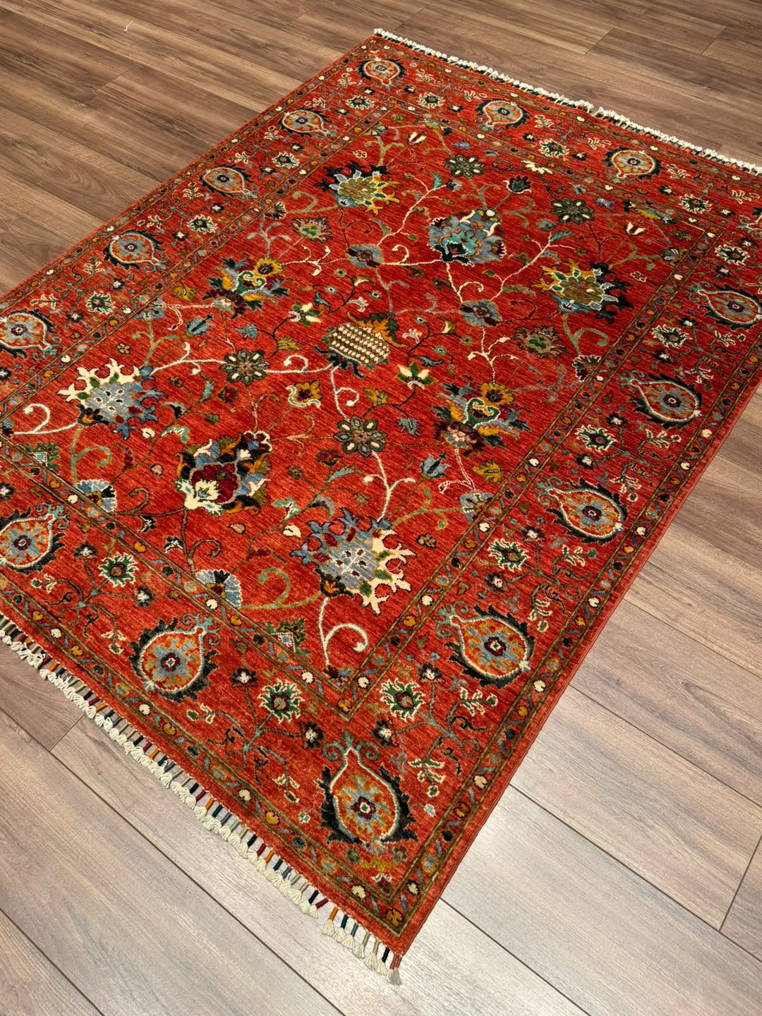 Sultani Binbirgece Orijinal El Dokuması Turuncu Kök Boya Yün Halı 152x192 2.92 Metrekare - 5x6 ft