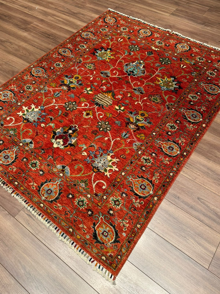 Sultani Binbirgece Orijinal El Dokuması Turuncu Kök Boya Yün Halı 152x192 2.92 Metrekare - 5x6 ft