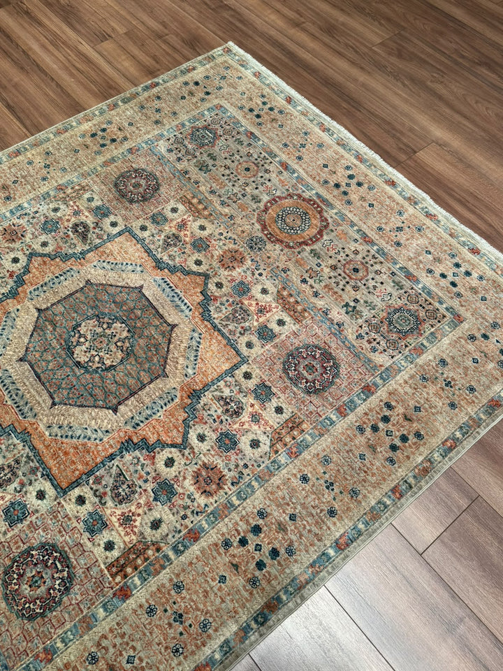Memlük Orijinal El Dokuması Bej Kök Boya Yün Halı 151x201 3.04 Metrekare - 5x6 ft