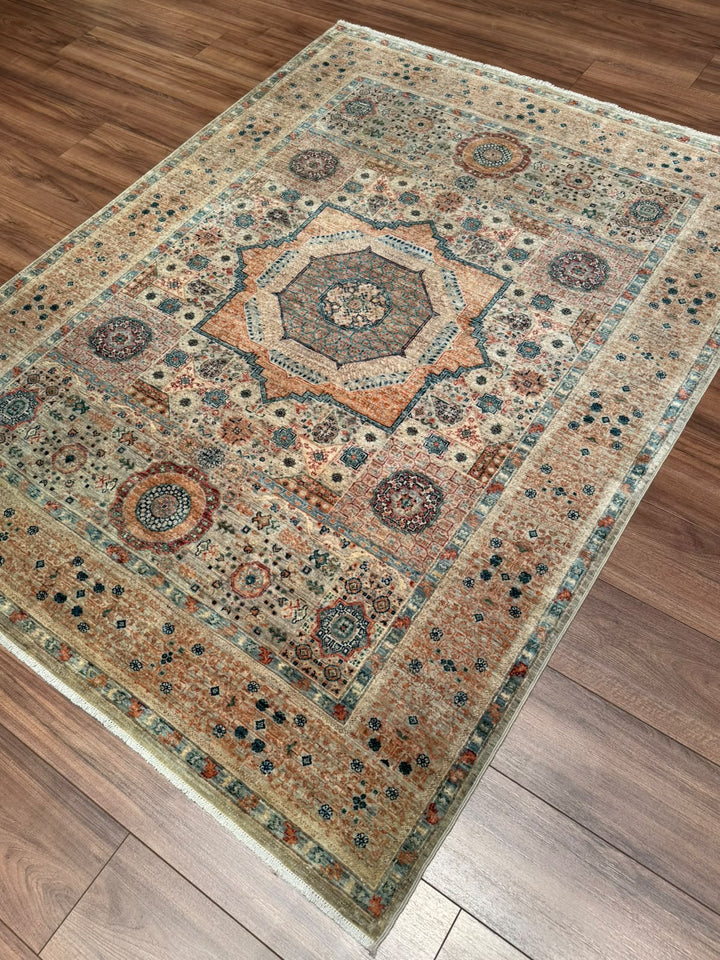 Memlük Orijinal El Dokuması Bej Kök Boya Yün Halı 151x201 3.04 Metrekare - 5x6 ft