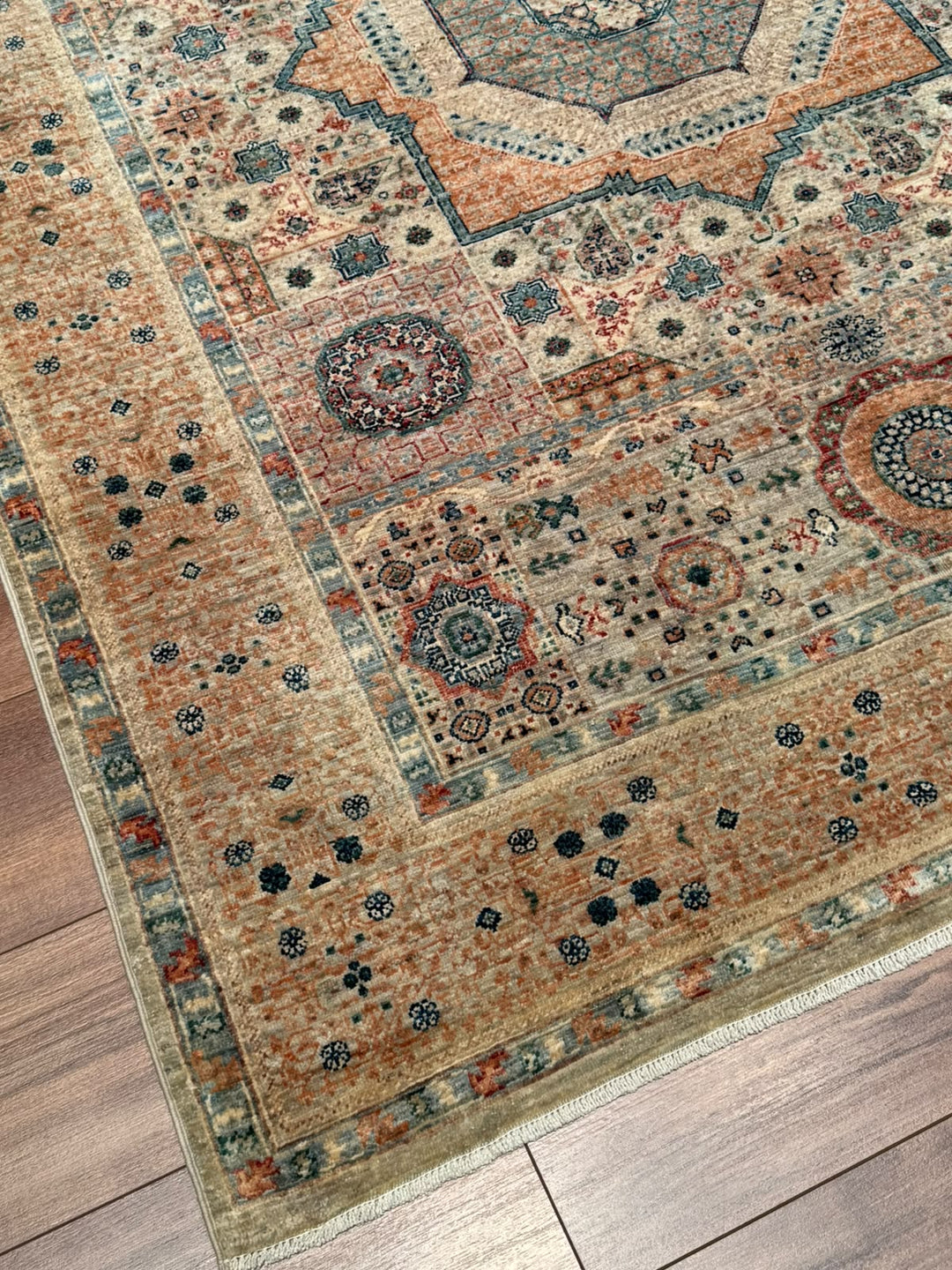 Memlük Orijinal El Dokuması Bej Kök Boya Yün Halı 151x201 3.04 Metrekare - 5x6 ft