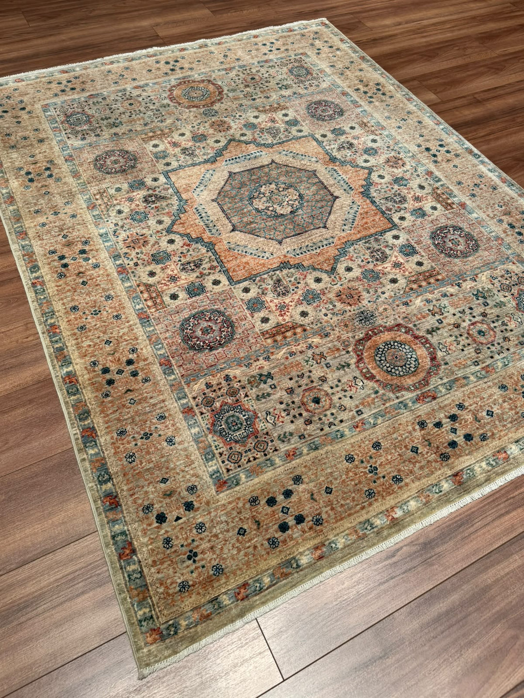 Memlük Orijinal El Dokuması Bej Kök Boya Yün Halı 151x201 3.04 Metrekare - 5x6 ft