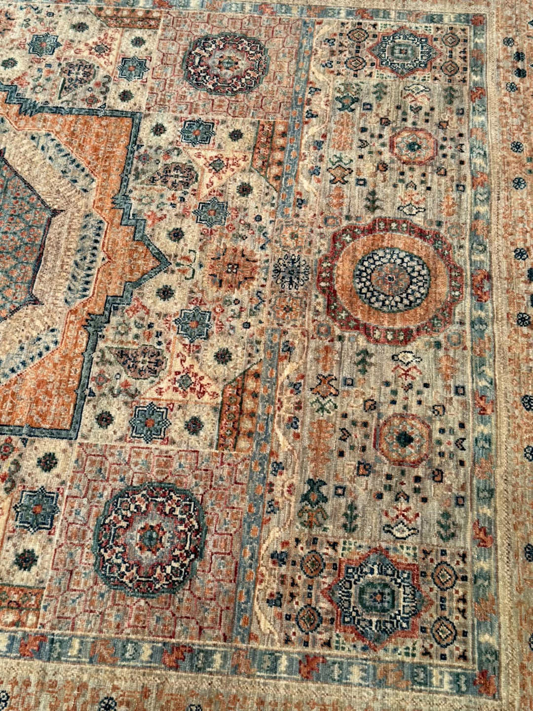 Memlük Orijinal El Dokuması Bej Kök Boya Yün Halı 151x201 3.04 Metrekare - 5x6 ft