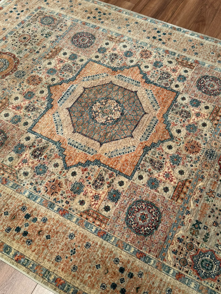 Memlük Orijinal El Dokuması Bej Kök Boya Yün Halı 151x201 3.04 Metrekare - 5x6 ft