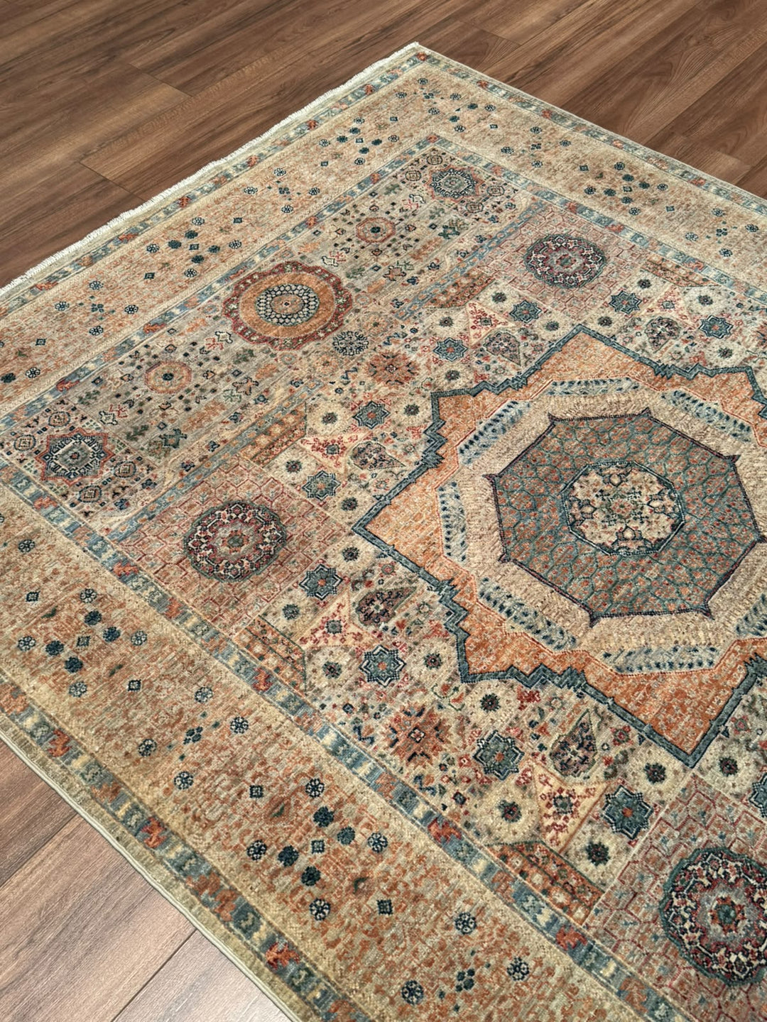 Memlük Orijinal El Dokuması Bej Kök Boya Yün Halı 151x201 3.04 Metrekare - 5x6 ft