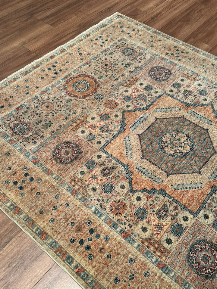 Memlük Orijinal El Dokuması Bej Kök Boya Yün Halı 151x201 3.04 Metrekare - 5x6 ft