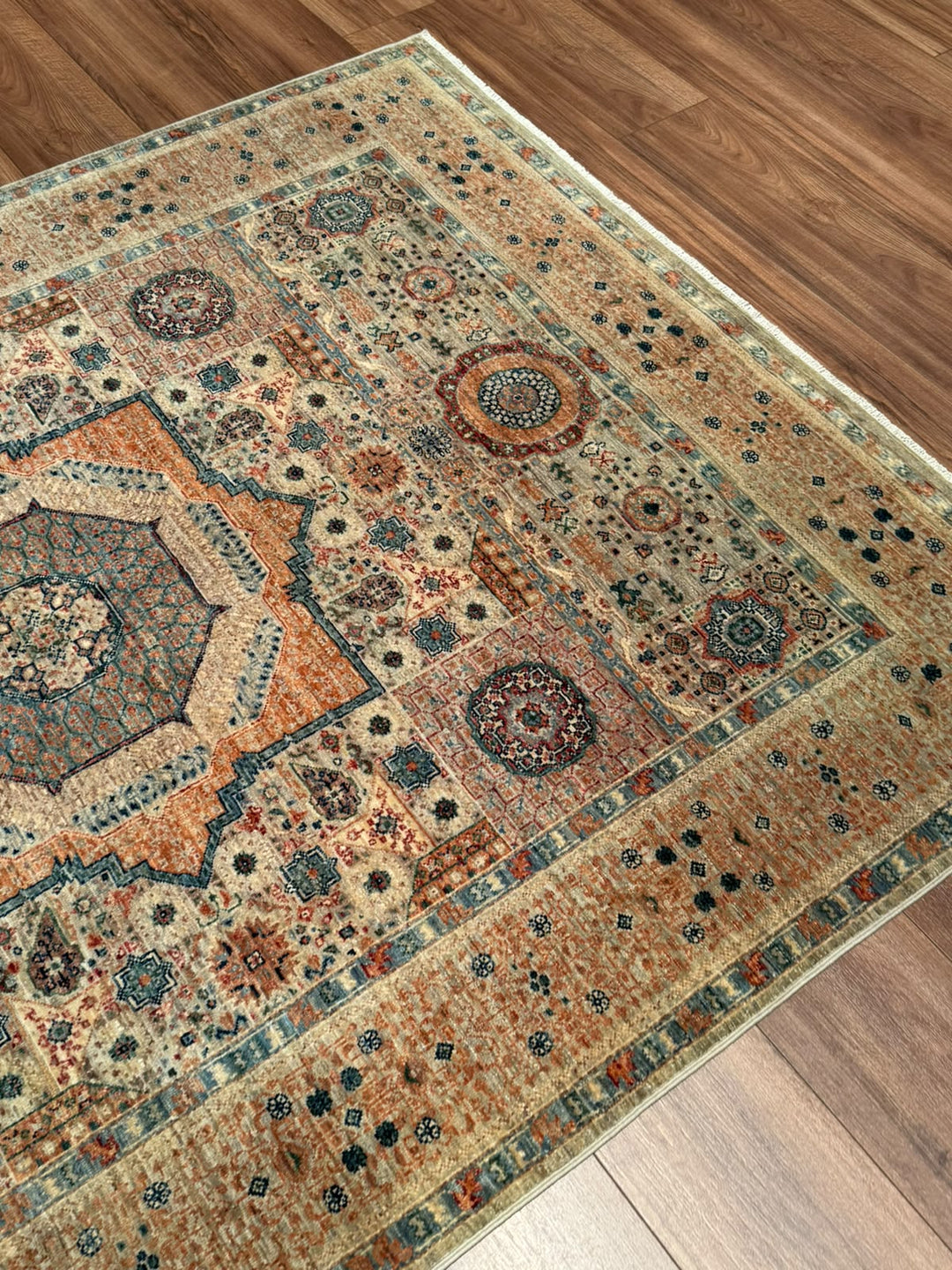 Memlük Orijinal El Dokuması Bej Kök Boya Yün Halı 151x201 3.04 Metrekare - 5x6 ft