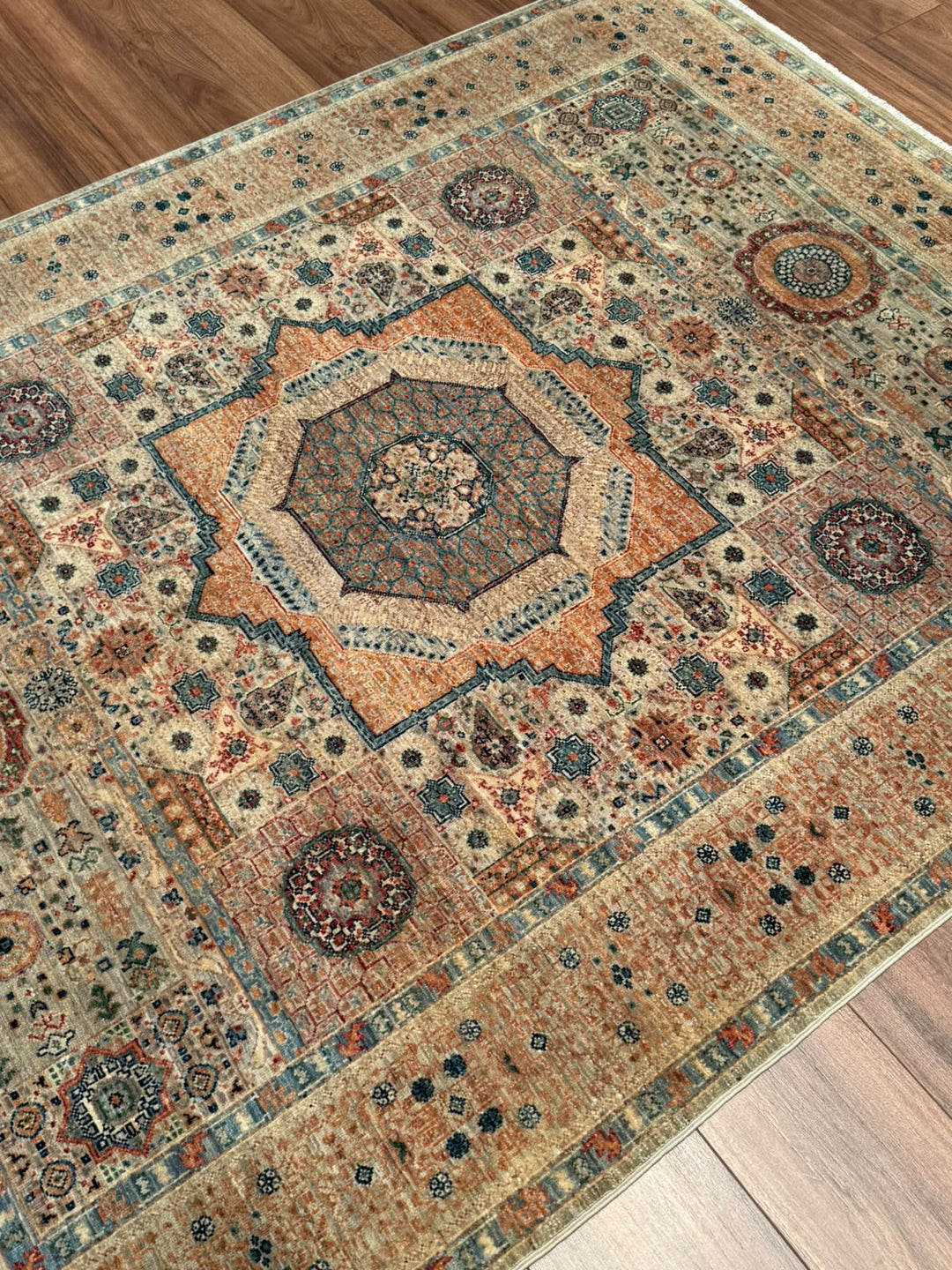Memlük Orijinal El Dokuması Bej Kök Boya Yün Halı 151x201 3.04 Metrekare - 5x6 ft