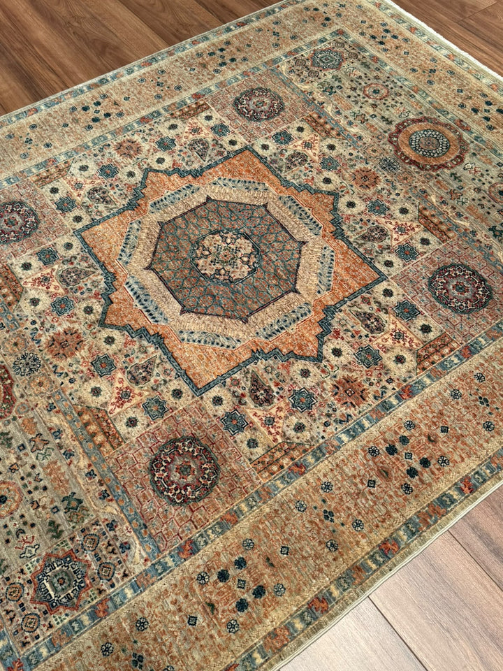 Memlük Orijinal El Dokuması Bej Kök Boya Yün Halı 151x201 3.04 Metrekare - 5x6 ft