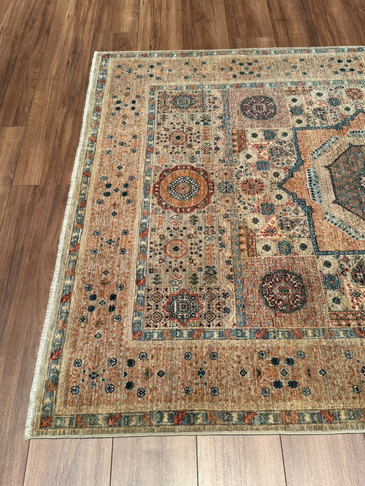 Memlük Orijinal El Dokuması Bej Kök Boya Yün Halı 151x201 3.04 Metrekare - 5x6 ft