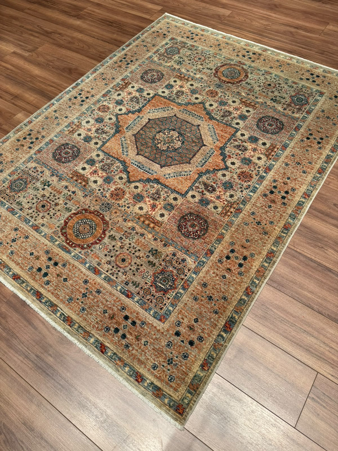 Memlük Orijinal El Dokuması Bej Kök Boya Yün Halı 151x201 3.04 Metrekare - 5x6 ft