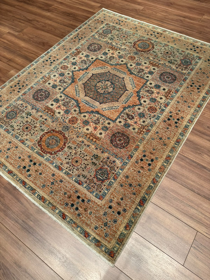 Memlük Orijinal El Dokuması Bej Kök Boya Yün Halı 151x201 3.04 Metrekare - 5x6 ft