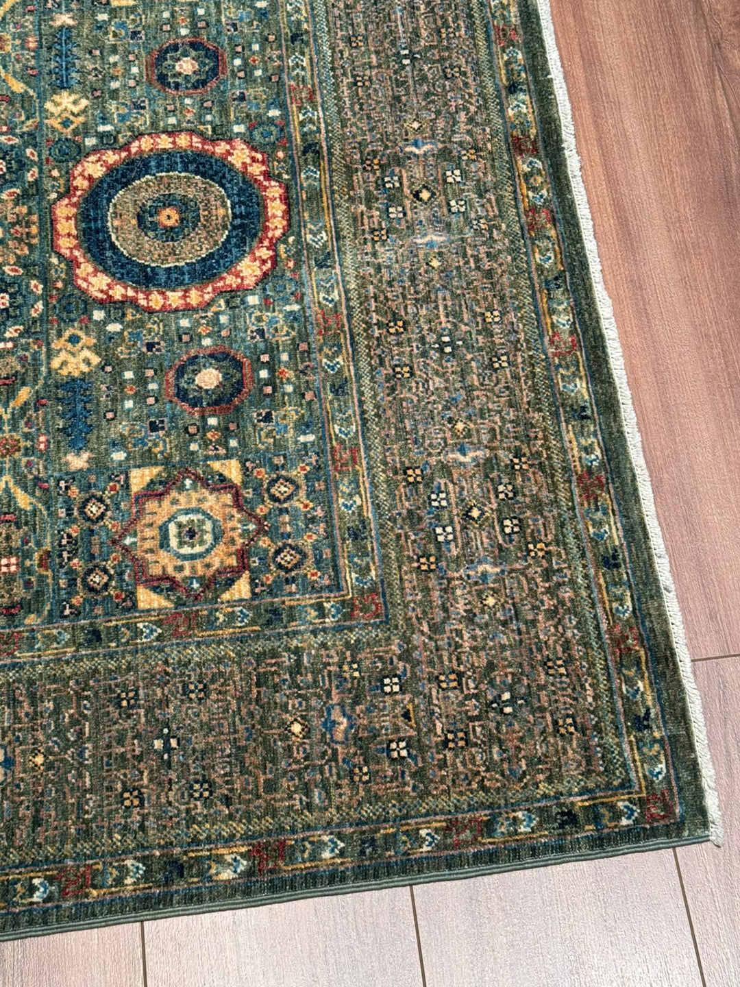 Memlük Orijinal El Dokuması Yeşil Kök Boya Yün Halı 122x195 2.38 Metrekare - 4x6 ft