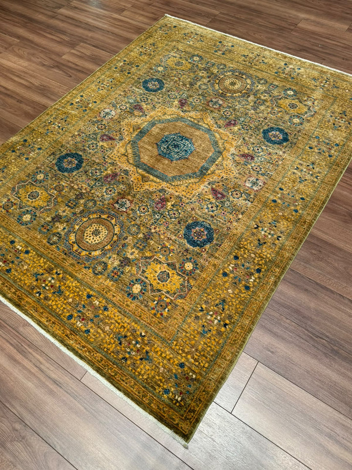 Memlük Orijinal El Dokuması Sarı Kök Boya Yün Halı 149x202 3.01 Metrekare - 5x6 ft