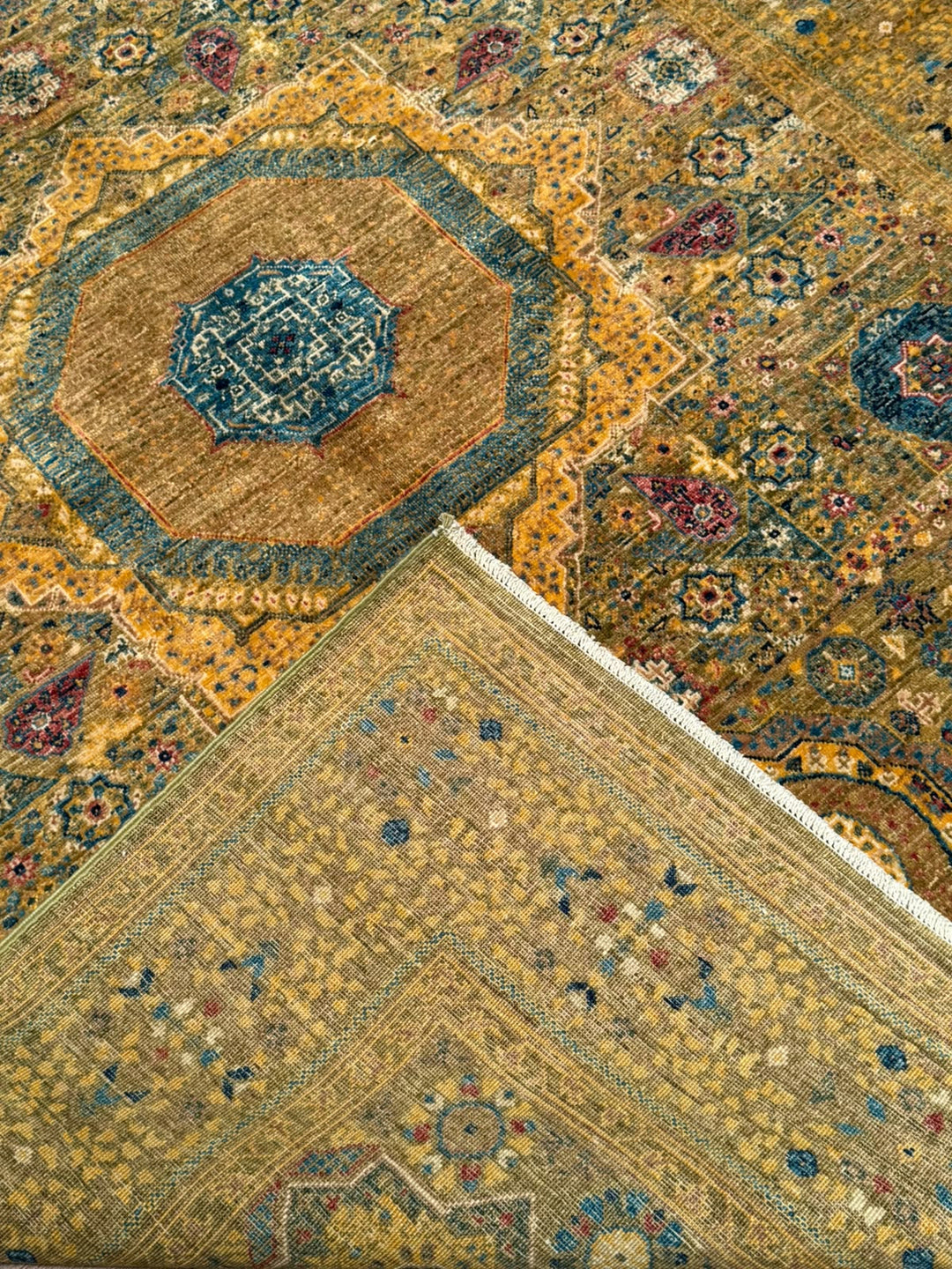 Memlük Orijinal El Dokuması Sarı Kök Boya Yün Halı 149x202 3.01 Metrekare - 5x6 ft