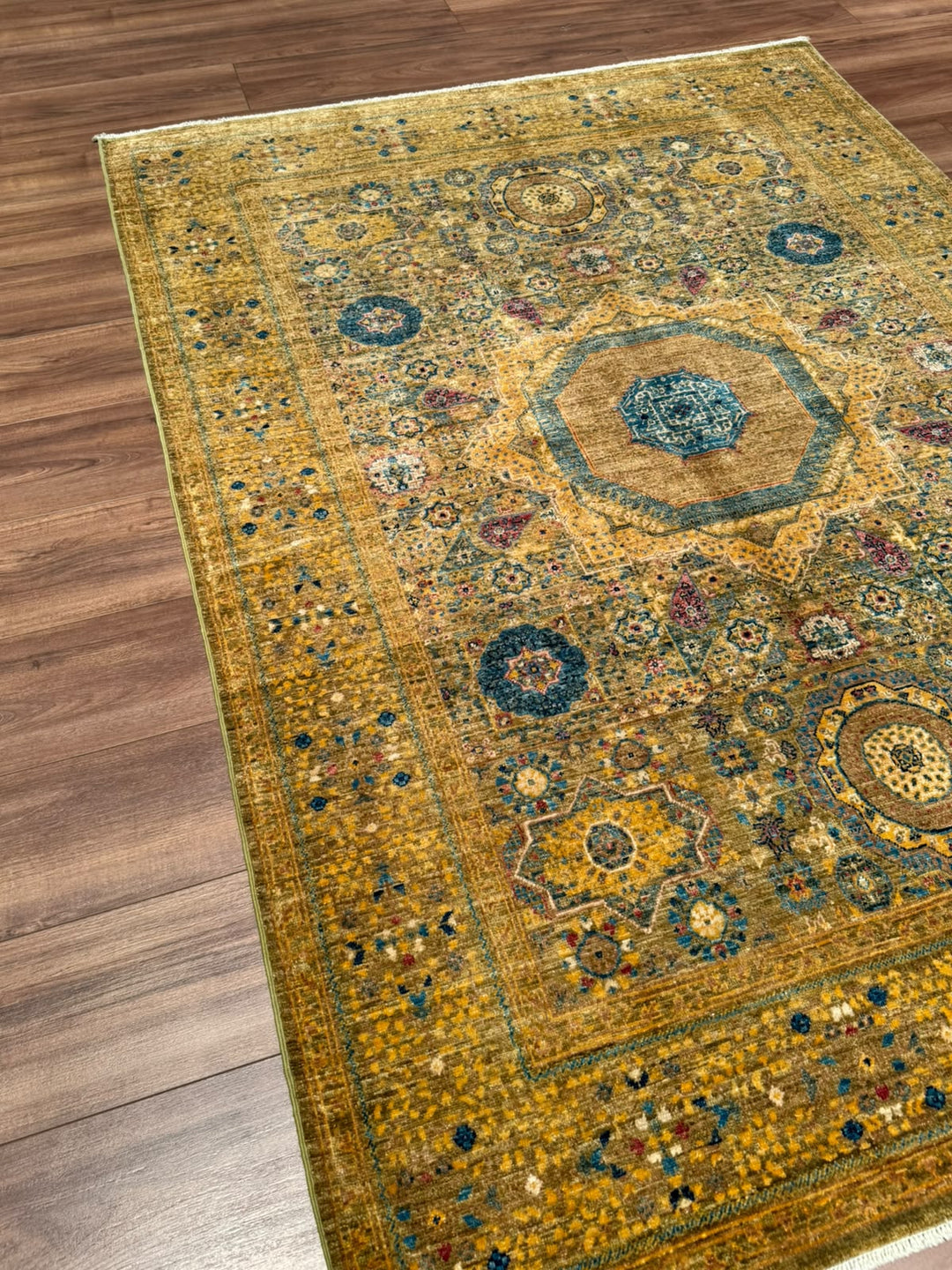 Memlük Orijinal El Dokuması Sarı Kök Boya Yün Halı 149x202 3.01 Metrekare - 5x6 ft