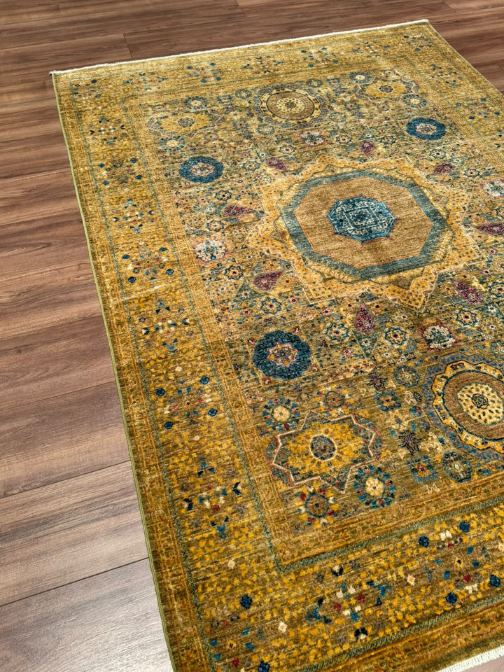 Memlük Orijinal El Dokuması Sarı Kök Boya Yün Halı 149x202 3.01 Metrekare - 5x6 ft