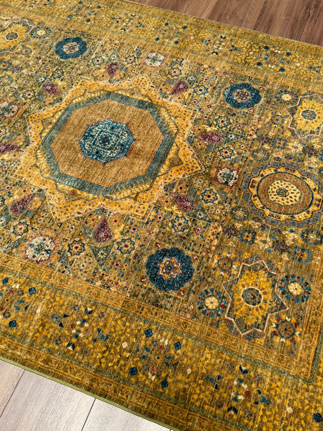 Memlük Orijinal El Dokuması Sarı Kök Boya Yün Halı 149x202 3.01 Metrekare - 5x6 ft