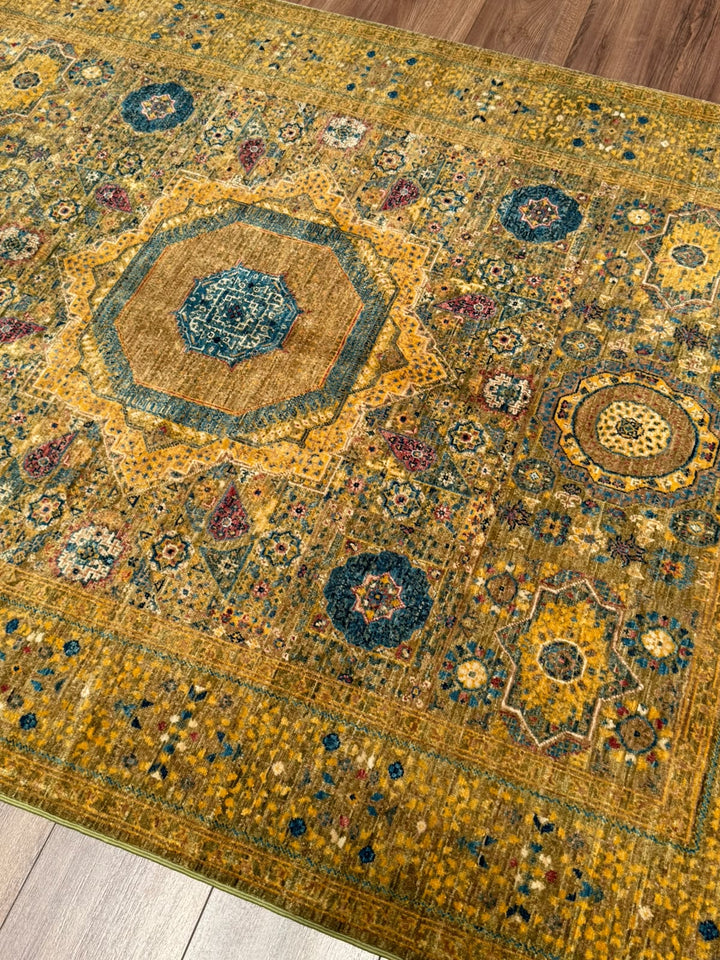 Memlük Orijinal El Dokuması Sarı Kök Boya Yün Halı 149x202 3.01 Metrekare - 5x6 ft