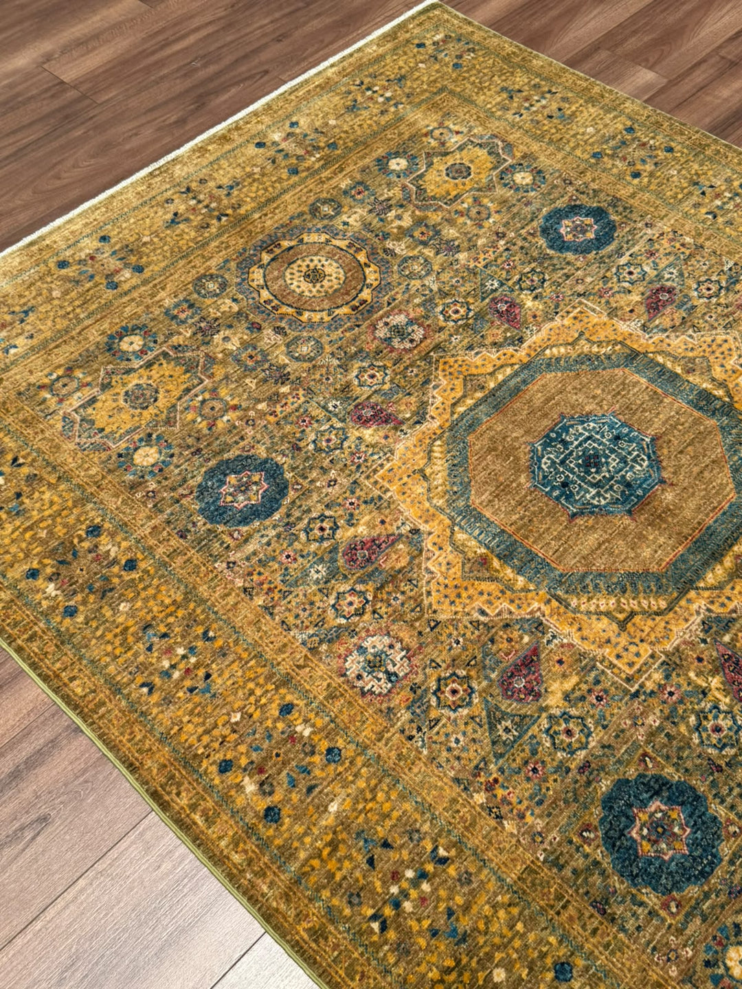 Memlük Orijinal El Dokuması Sarı Kök Boya Yün Halı 149x202 3.01 Metrekare - 5x6 ft