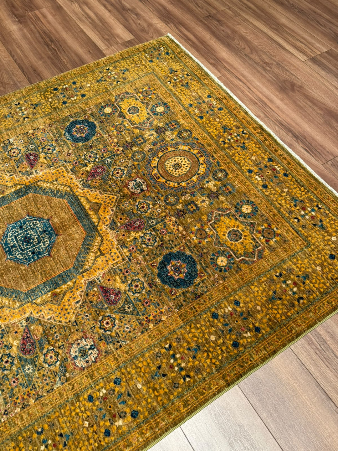 Memlük Orijinal El Dokuması Sarı Kök Boya Yün Halı 149x202 3.01 Metrekare - 5x6 ft