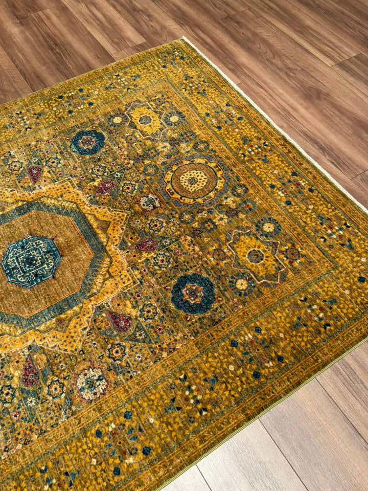 Memlük Orijinal El Dokuması Sarı Kök Boya Yün Halı 149x202 3.01 Metrekare - 5x6 ft