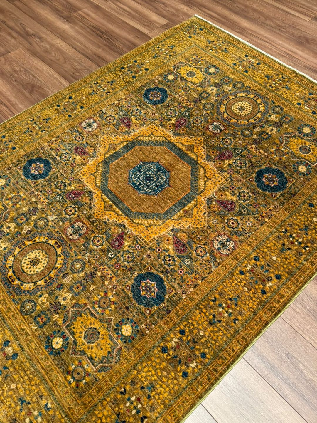 Memlük Orijinal El Dokuması Sarı Kök Boya Yün Halı 149x202 3.01 Metrekare - 5x6 ft