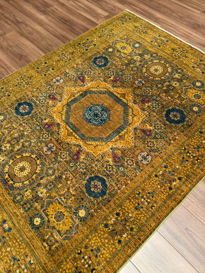 Memlük Orijinal El Dokuması Sarı Kök Boya Yün Halı 149x202 3.01 Metrekare - 5x6 ft