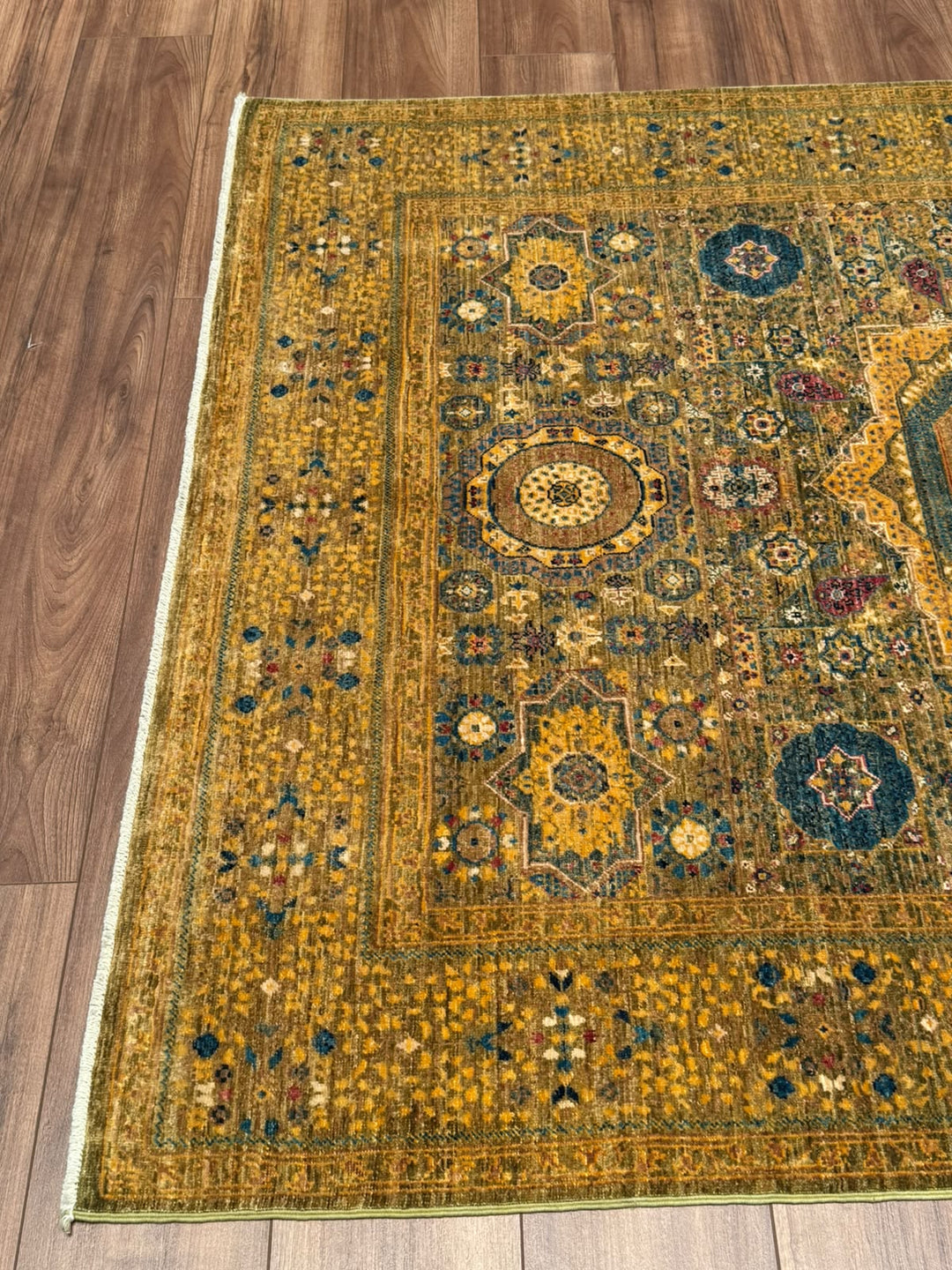 Memlük Orijinal El Dokuması Sarı Kök Boya Yün Halı 149x202 3.01 Metrekare - 5x6 ft