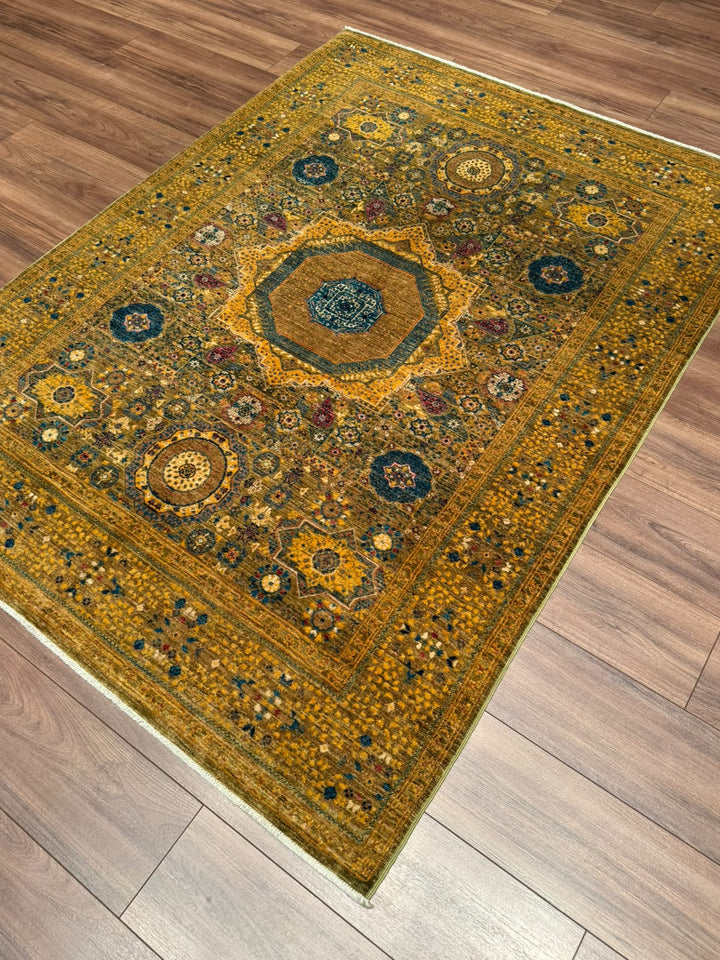 Memlük Orijinal El Dokuması Sarı Kök Boya Yün Halı 149x202 3.01 Metrekare - 5x6 ft